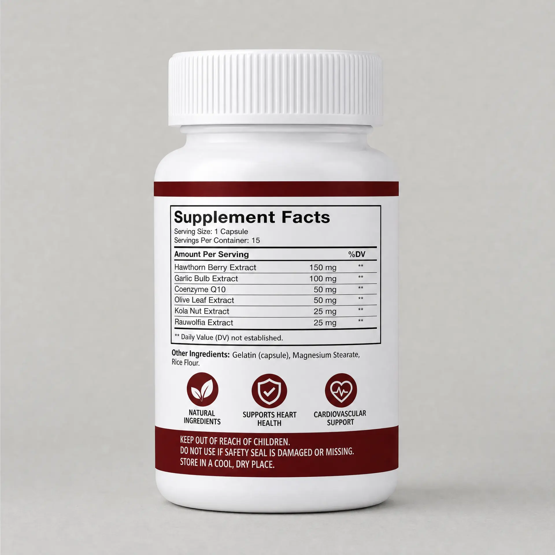 Back label of the Heart Support product packaging