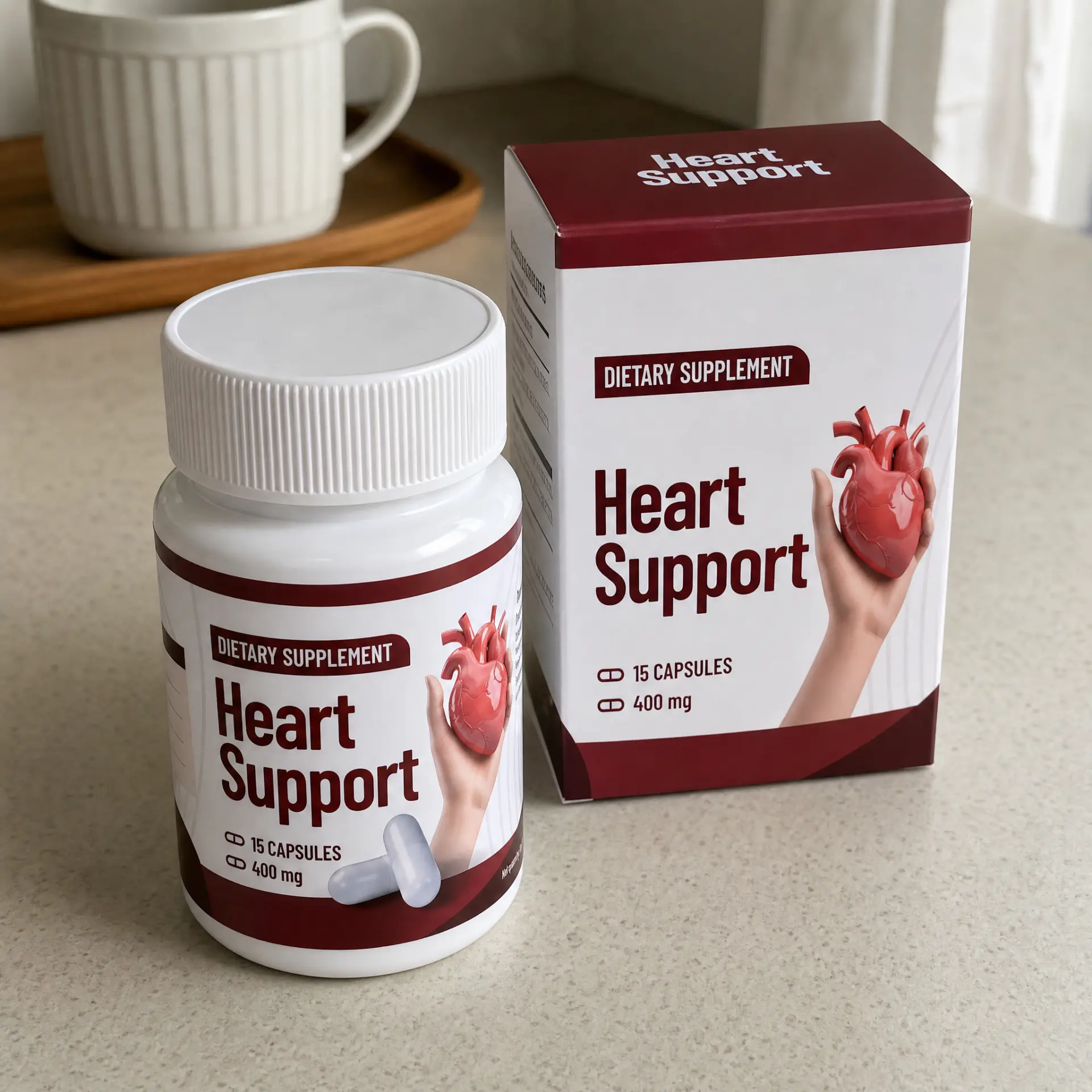 Heart Support bottle and box displayed together